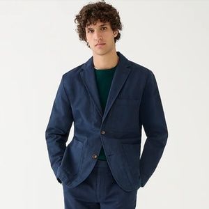 Garment-dyed cotton-linen blend chino suit jacket in Navy Size 38